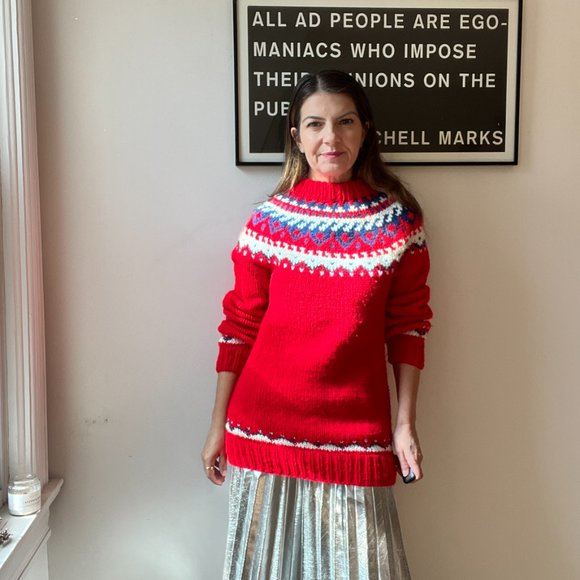 vintage red apres ski nordic sweater size medium handmade - Picture 1 of 5